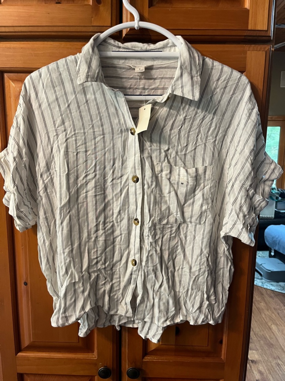Aeropostale White Shirt with Navy Stripes